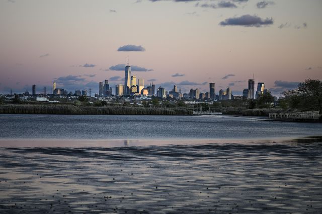 A photo of New York from the marshes around the Hackensack River in New Jersey